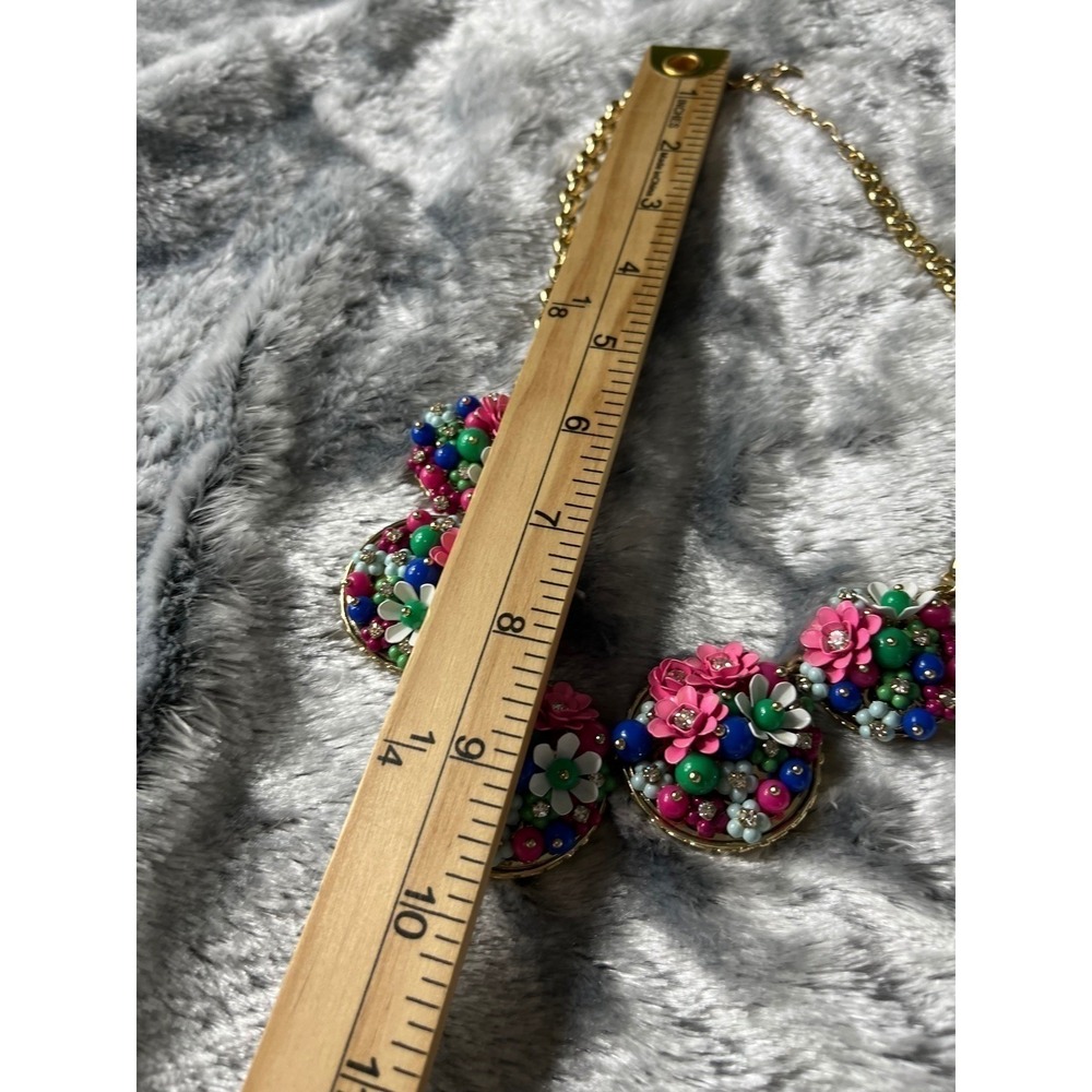 Talbots Floral Statement Necklace Multicolor Enamel Rhinestone Gold Tone Bib - Picture 8 of 8